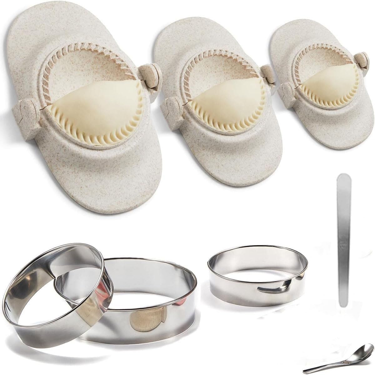 3 Sizes Empanada Maker Press - Dumpling Maker Set with Dough Cutter for Pierogi, Pastelitos, Calzone & Turnovers - 4.2