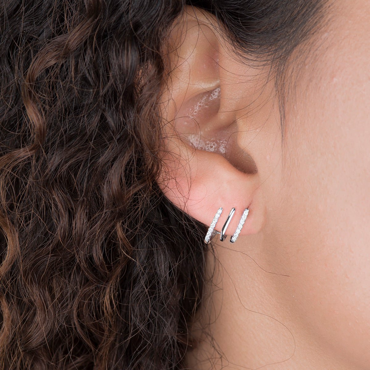 14k Rose Gold Diamond Triple Huggie Illusion Stud Earrings for Women - Elegant Everyday & Special Occasion Jewelry Gift