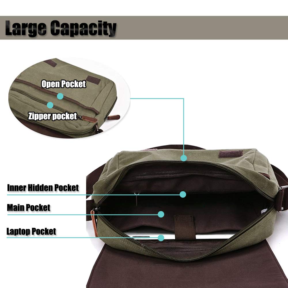 LOSMILE Men's Messenger Bag - Durable Canvas Shoulder Bag for Work & School - Fits 13.3