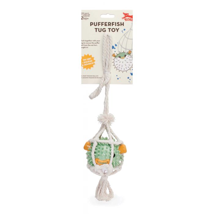 Kikkerland Kobe Pufferfish Tug Dog Toy - Durable Interactive Chew Toy for Small & Medium Dogs - Perfect for Playtime, Training & Bonding with Your Pet