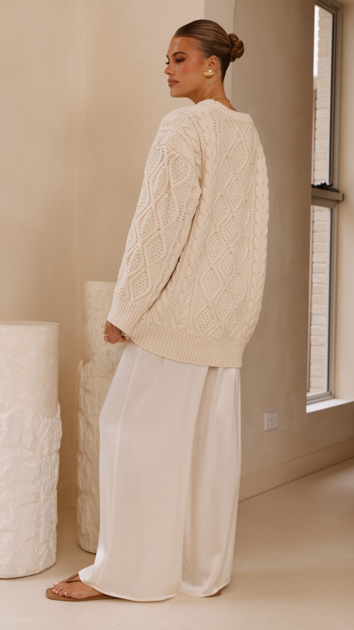 Luna Knit Sweater Women's Soft Cream Pullover - Cozy Winter Casual Wear for Office & Outings