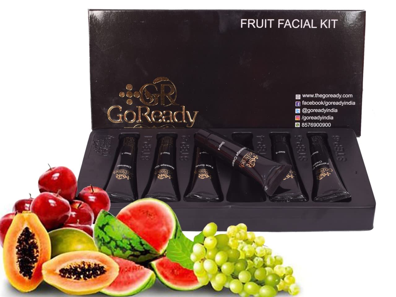 GoReady Fruit Facial Kit - 6 Easy Steps for Glowing Skin, 90g Single Use Pack | At-Home Spa Treatment for Hydration & Brightening