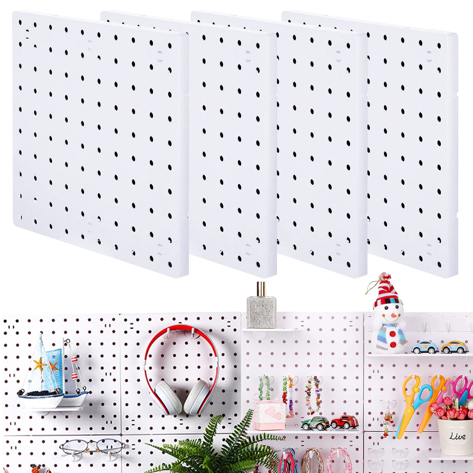 White Pegboard Wall Organizer Panel Kit - 2 Installation Methods for Garage, Kitchen, Office & Workplace Storage - Durable Wall Mounted Organizer with Hooks for Tools, Utensils & Supplies