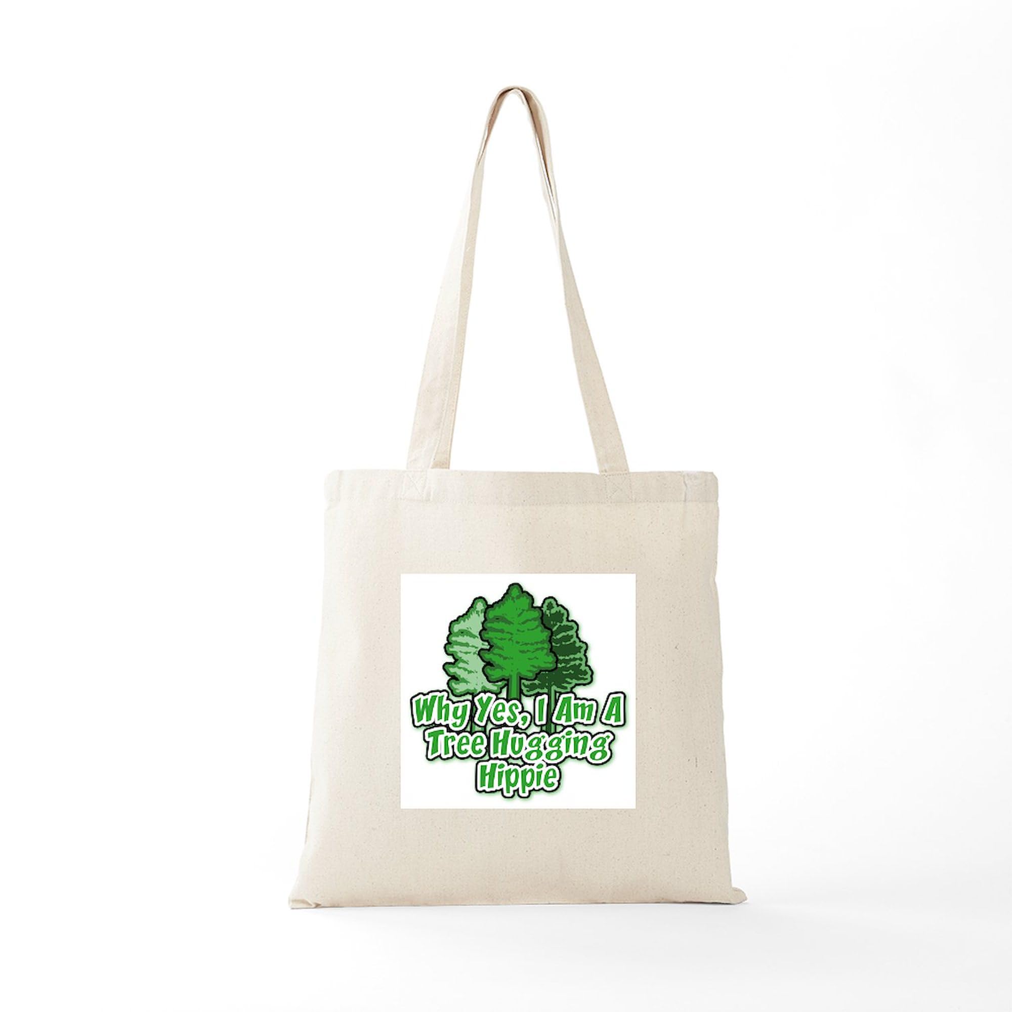 Eco-Friendly Tree Hugging Hippie Tote Bag - Natural Canvas Reusable Shopping Bag for Groceries, Beach & Farmers Market | Sustainable Cotton Carryall for Everyday Use