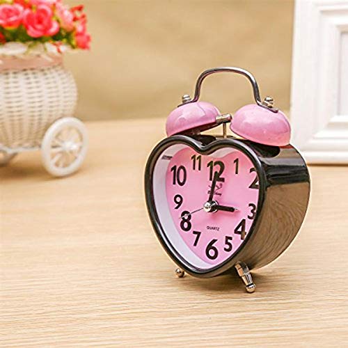 Heart Shaped Double Bell Alarm Clock with Nightlight - Silent No Ticking, Pink Twin Bell Desk Clock for Girls Bedroom, Kids Room Decor | Perfect for Bedside, Study Desk, Nursery & Gift Giving