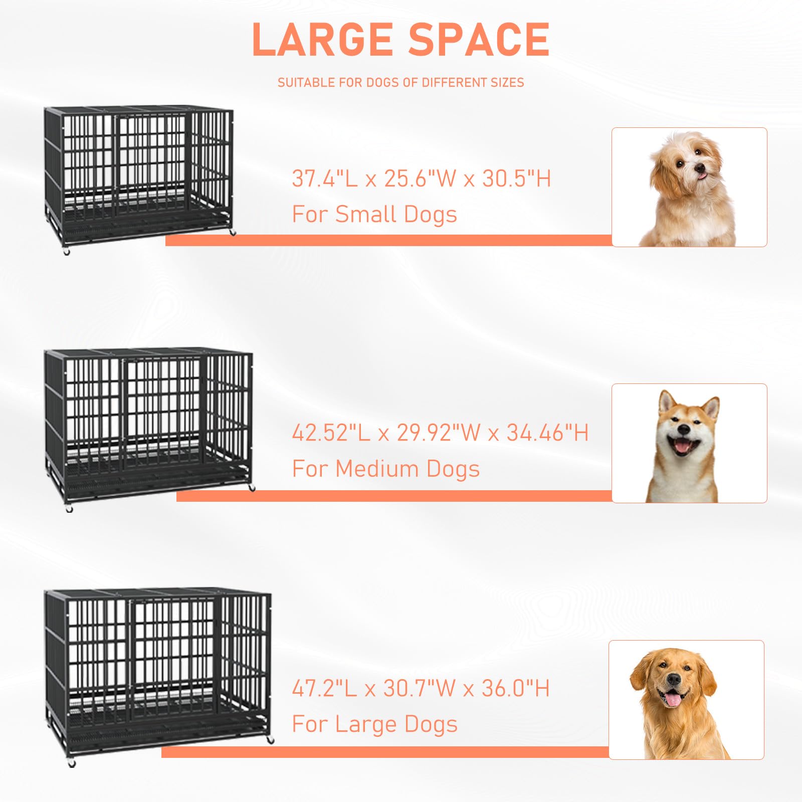 LEMBERI 42 Inch Heavy Duty Indestructible Dog Crate - Escape Proof Large Dog Kennel with Lockable Wheels & Removable Tray, High Anxiety Double Door Dog Cage for XL Breeds - Perfect for Indoor Use, Travel & Vet Visits