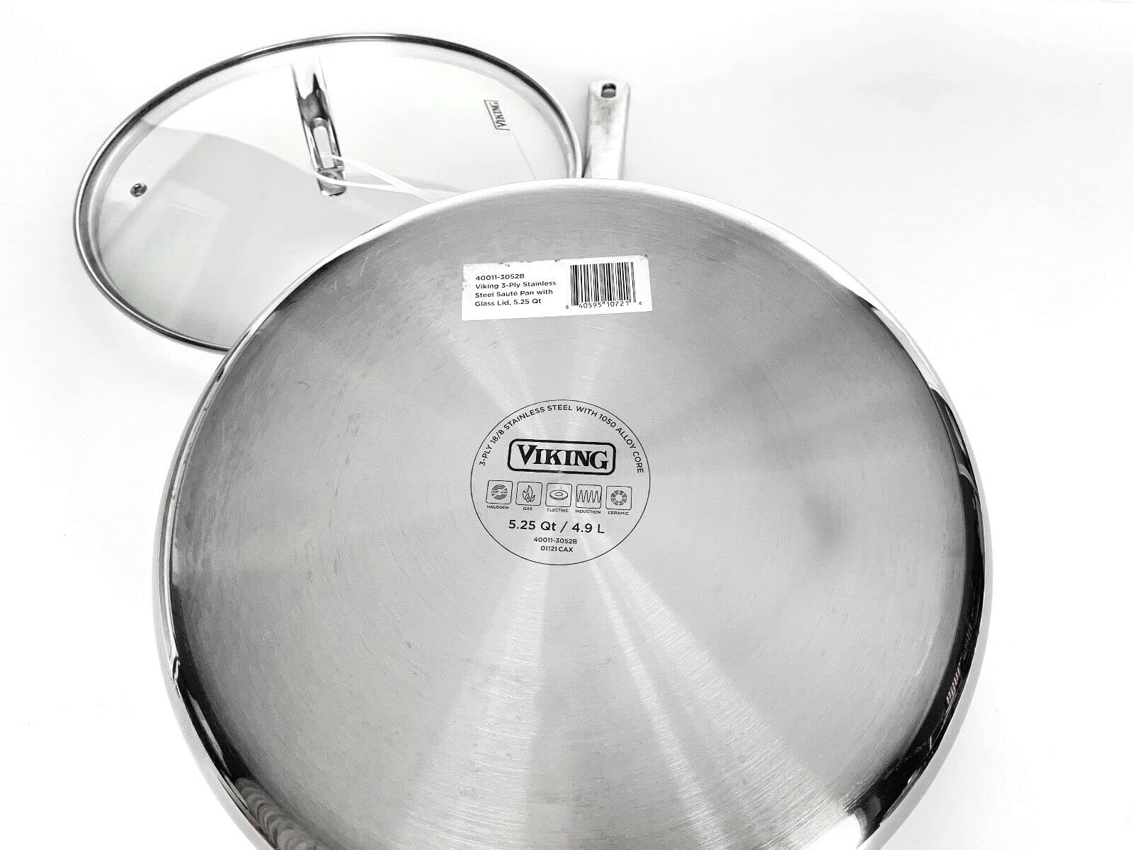 Viking Culinary 3-Ply Stainless Steel Saute Pan with Aluminum Core & Lid - 5.25 Quart Professional Cookware for Searing, Frying & Sauteing - Perfect for Home Chefs & Restaurant Use