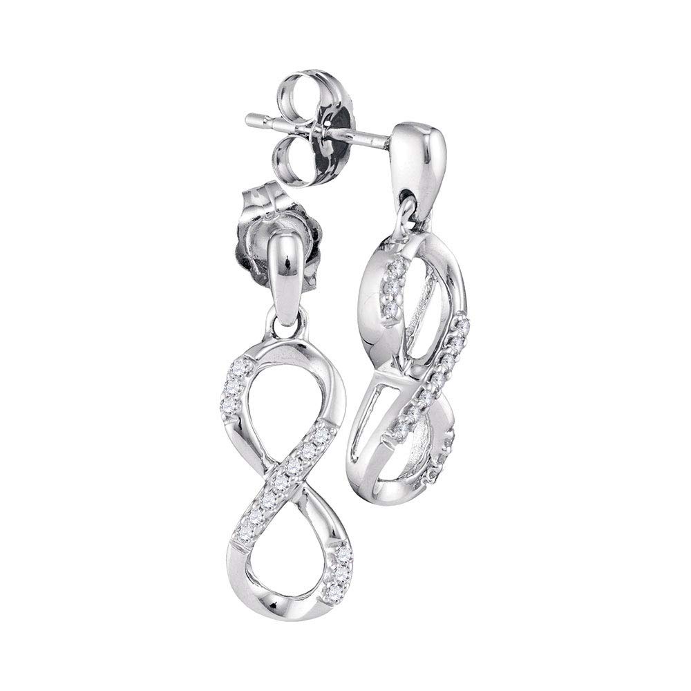 10K White Gold Women's Round Diamond Infinity Dangle Earrings - 1/10 CTTW - Elegant Jewelry for Weddings, Parties & Special Occasions