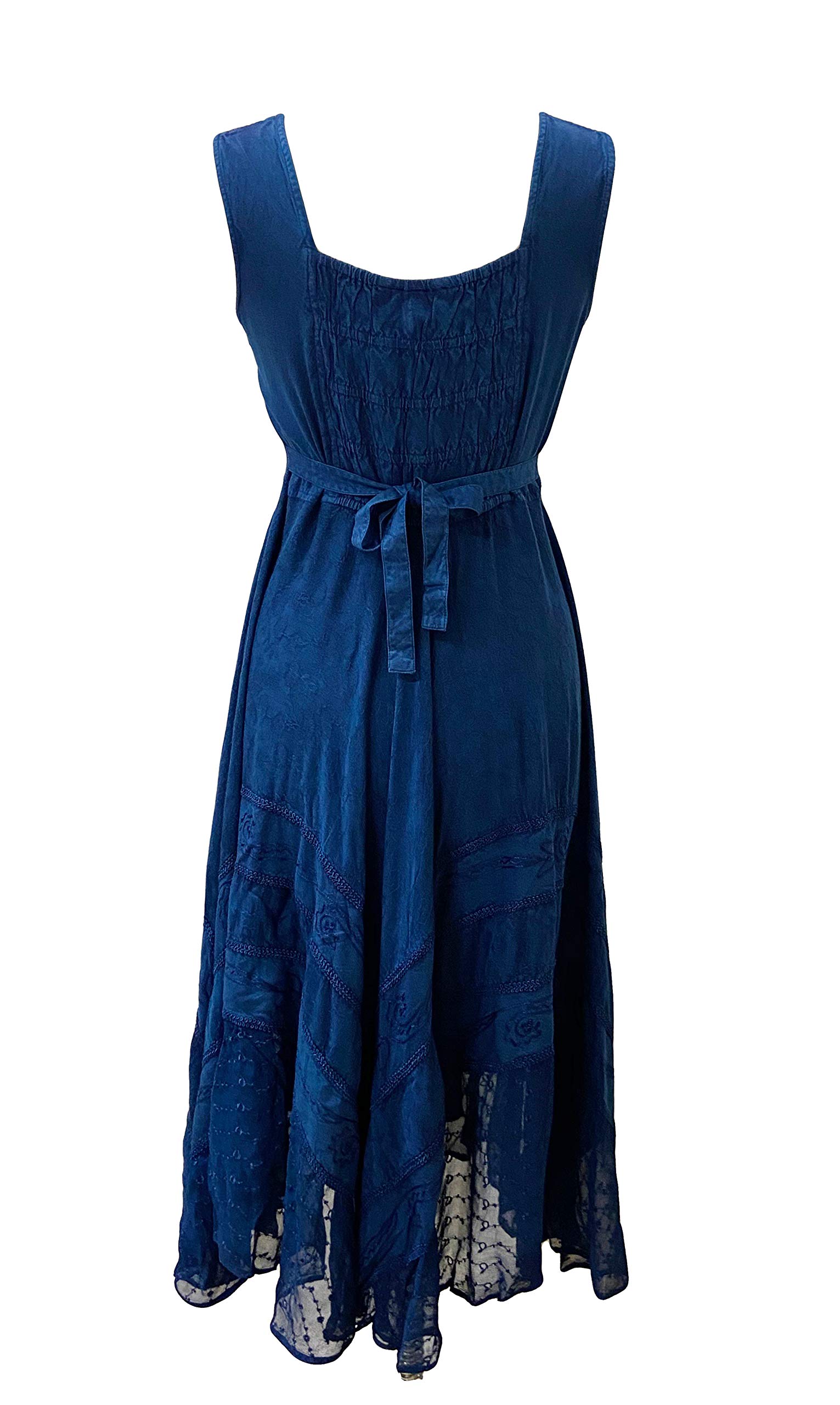 Agan Traders Women's Gothic Corset Smocked Maxi Dress - Sleeveless Embroidered Summer Dress for Women, Calf Length Twirl Dress for Spring & Summer, Perfect for Parties, Weddings & Date Nights