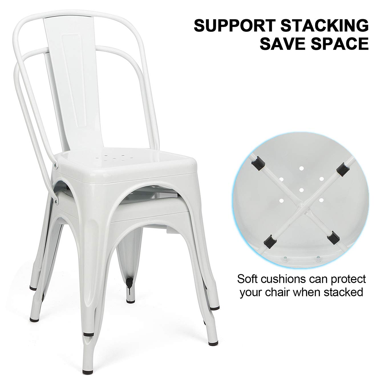 4-Piece White Metal Dining Chairs Set - 18