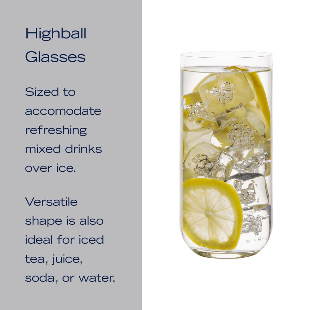 Premium Upton Set of 4 Crystal Clear Highball Glasses - 16oz Tall Drinking Glasses for Cocktails, Iced Tea & Smoothies - Perfect for Home Bars, Parties & Gift Giving