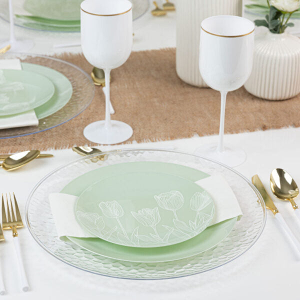 32-Piece Mint Green & White Tulip Round Plastic Dinnerware Set - BPA-Free, Shatterproof (16 Servings) | Perfect for Outdoor Picnics, BBQs, Parties & Everyday Use