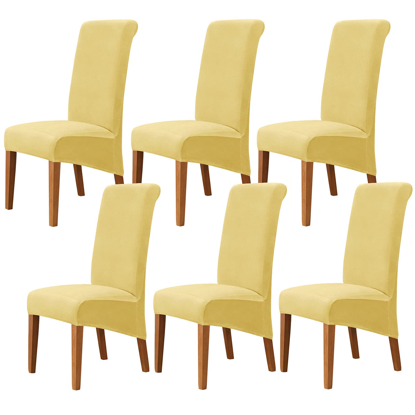 JHLD Stretch Velvet Dining Chair Covers - Oversized Non-Slip Chair Slipcovers for Dining Room, Soft Chair Protectors (Set of 6, Yellow) - Perfect for Formal Dinners, Holiday Gatherings & Home Decor