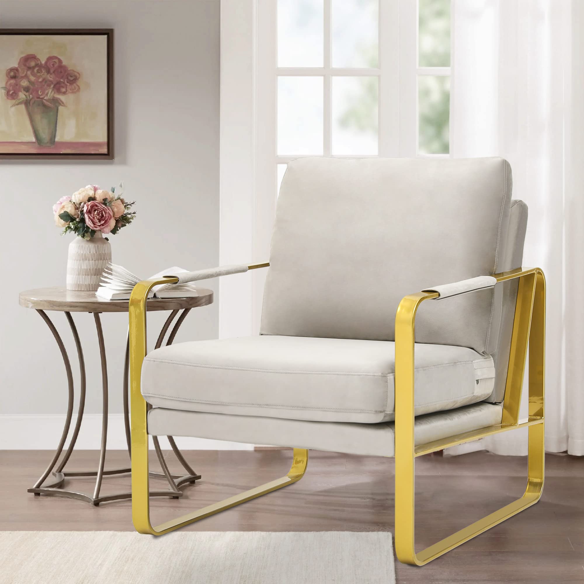 AKLAUS Modern Velvet Accent Chair - Upholstered Single Sofa with Thick Cushions, Gold Metal Frame for Living Room, Bedroom, Office | Reading Armchair, Lounge Chair, Side Chair for Home Decor