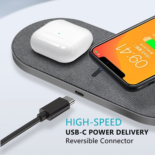 40W Fast Wireless Charging Pad - Dual 20W Qi-Certified Charger for iPhone 16/15/14/13/12/11 Pro Max & AirPods 4/3/Pro | 15W 2-in-1 Charging Station for Samsung Galaxy S24/Galaxy Buds | Perfect for Home, Office & Travel Use