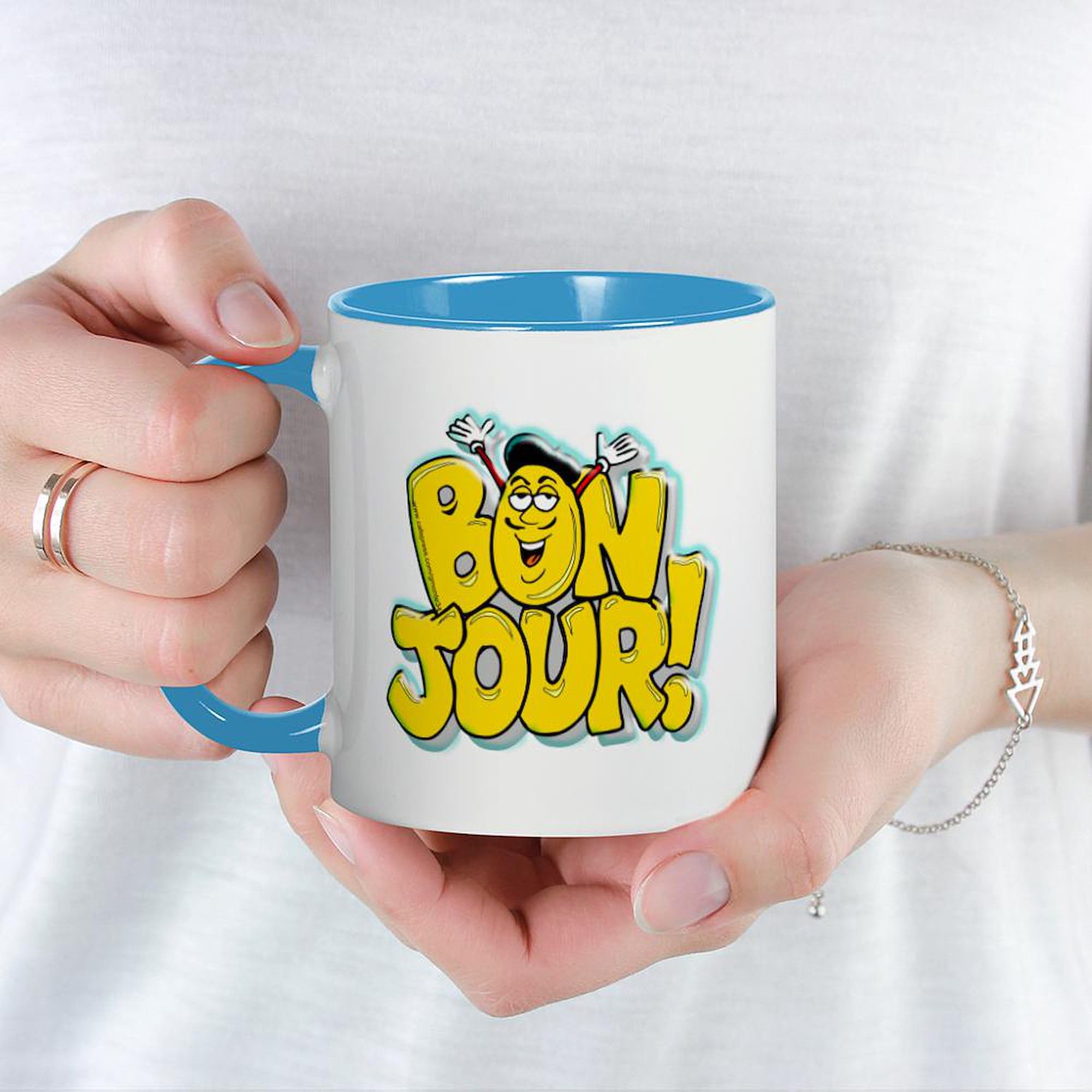 Bonjour! 11 oz (325 ml) Ceramic Coffee Mug - French Inspired Design for Home, Office & Gifts - Perfect for Tea, Hot Chocolate & Morning Coffee