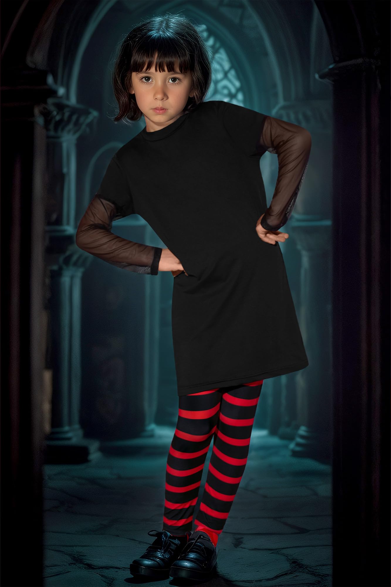 BesserBay Halloween Costume for Girls - Vampire Dress with Leggings (Ages 4-12) | Kids Party Outfit, Trick or Treat Costume, Cosplay Dress Up