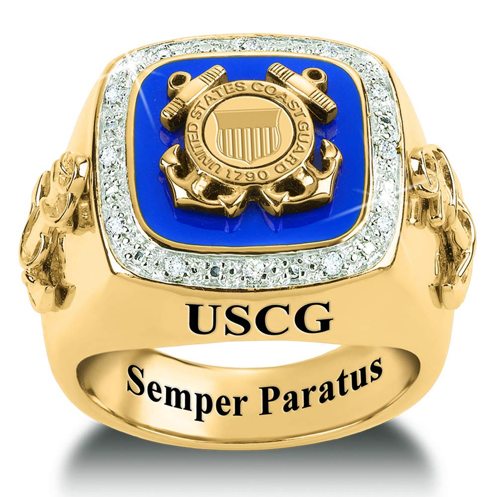 Custom Military Rings for Men - Army, Navy, Air Force, Marine Corps & Coast Guard - Personalized Engraved Military Gifts with Diamond Accents & Branch Motto (Up to 10 Characters) - Perfect for Veterans Day, Retirement Ceremonies & Military Appreciation Gifts - #1660-011