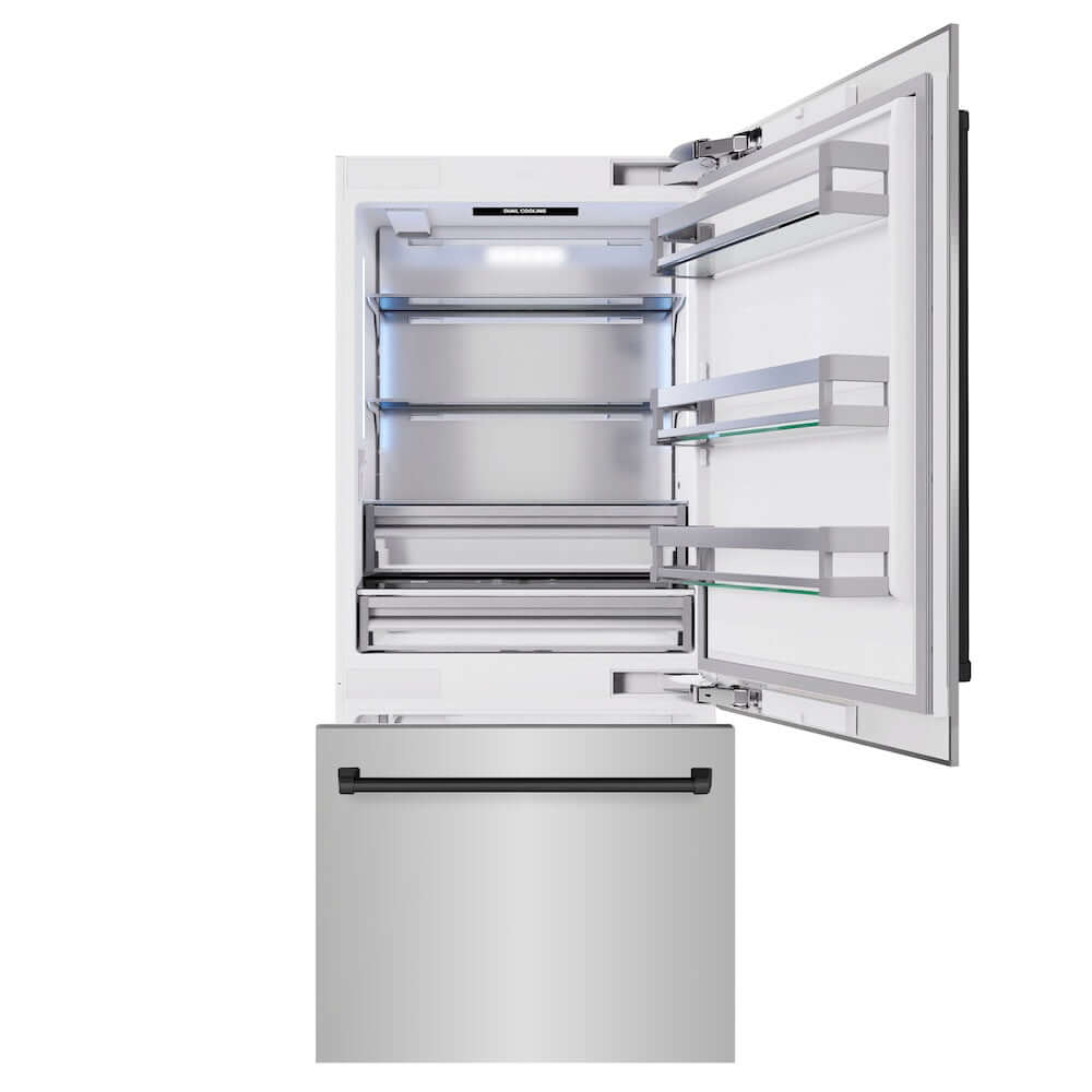 ZLINE Autograph Edition 36 Inch Built-In Bottom Freezer Refrigerator - 19.8 cu. ft. Capacity, Stainless Steel with Matte Black Accents, Water Dispenser & Ice Maker (RBITZ 304 36MB) - Perfect for Modern Kitchens, Open Concept Homes & Luxury Appliances Collection