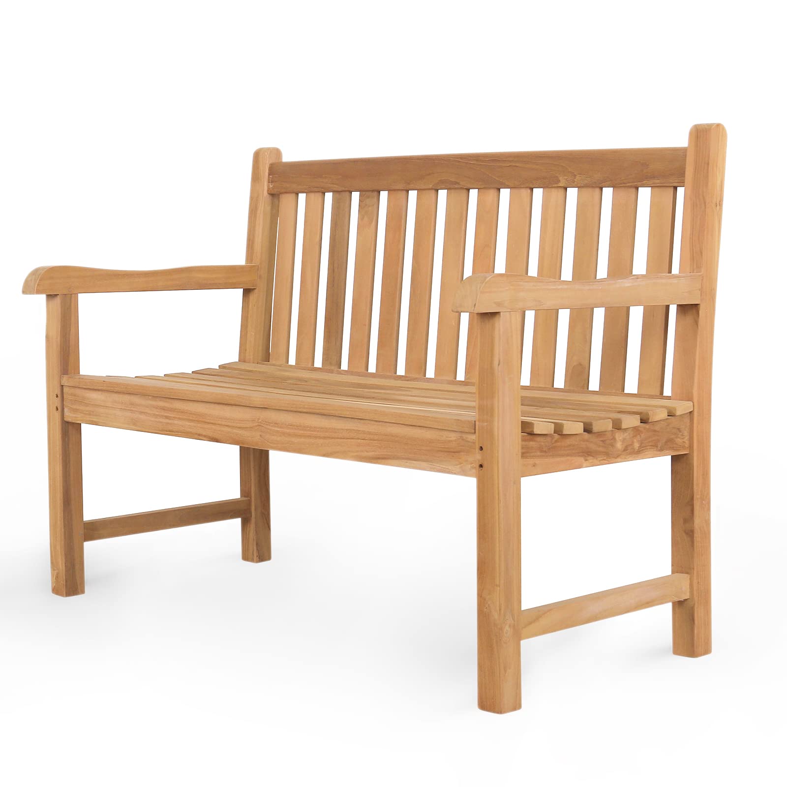 Premium Natural Teak Wood Garden Bench - Curved Backrest & Arch Armrest Outdoor Seating - All-Weather 100% Solid Teak 2-Person Patio Bench for Yard, Lawn, Park - Perfect for Relaxing in Gardens, Backyards & Outdoor Spaces