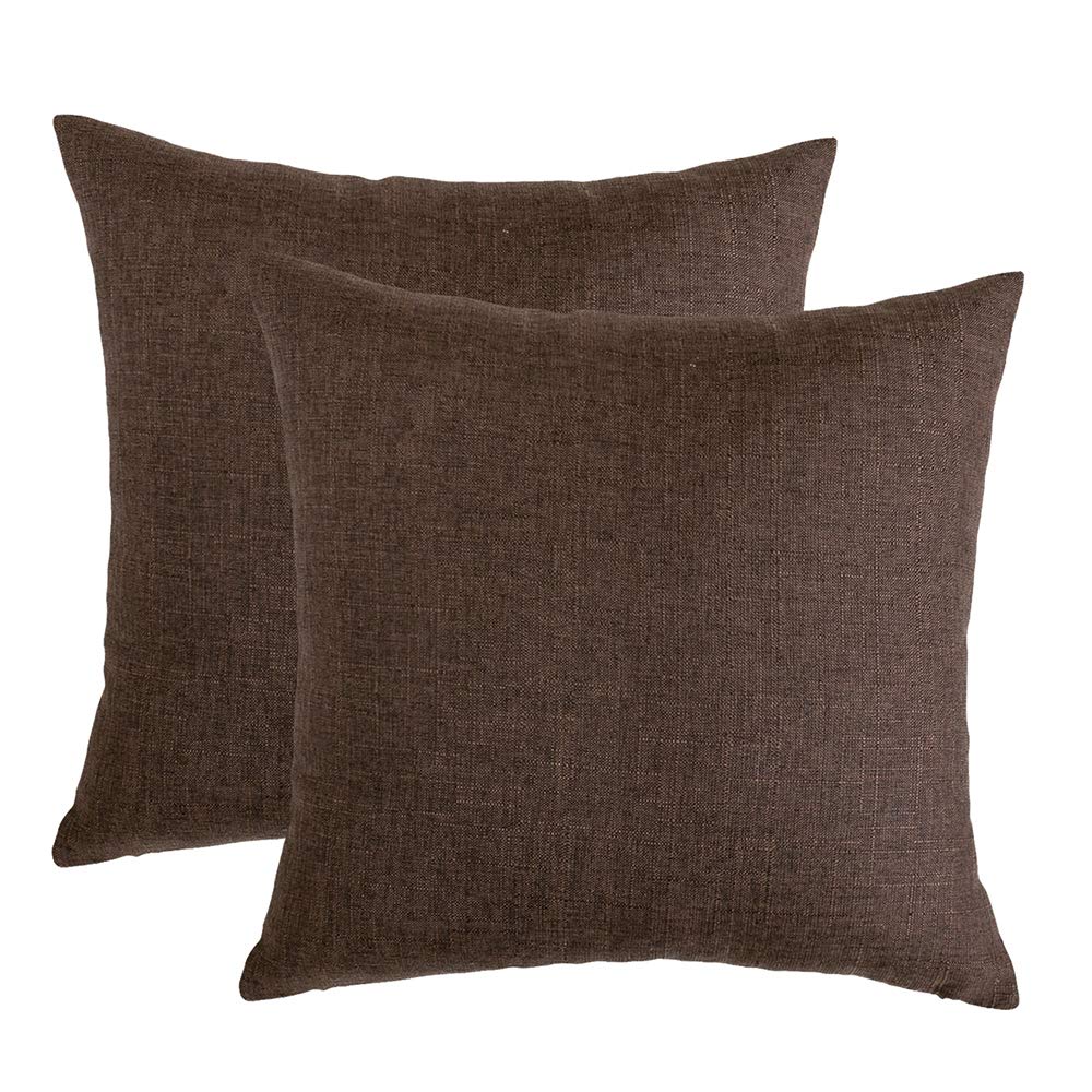 Premium Linen Decorative Throw Pillow Covers 18x18 Inch - Set of 2 Soft Square Dark Brown Cushion Covers for Sofa, Couch, Bed & Chair - Perfect for Living Room, Bedroom & Home Decor