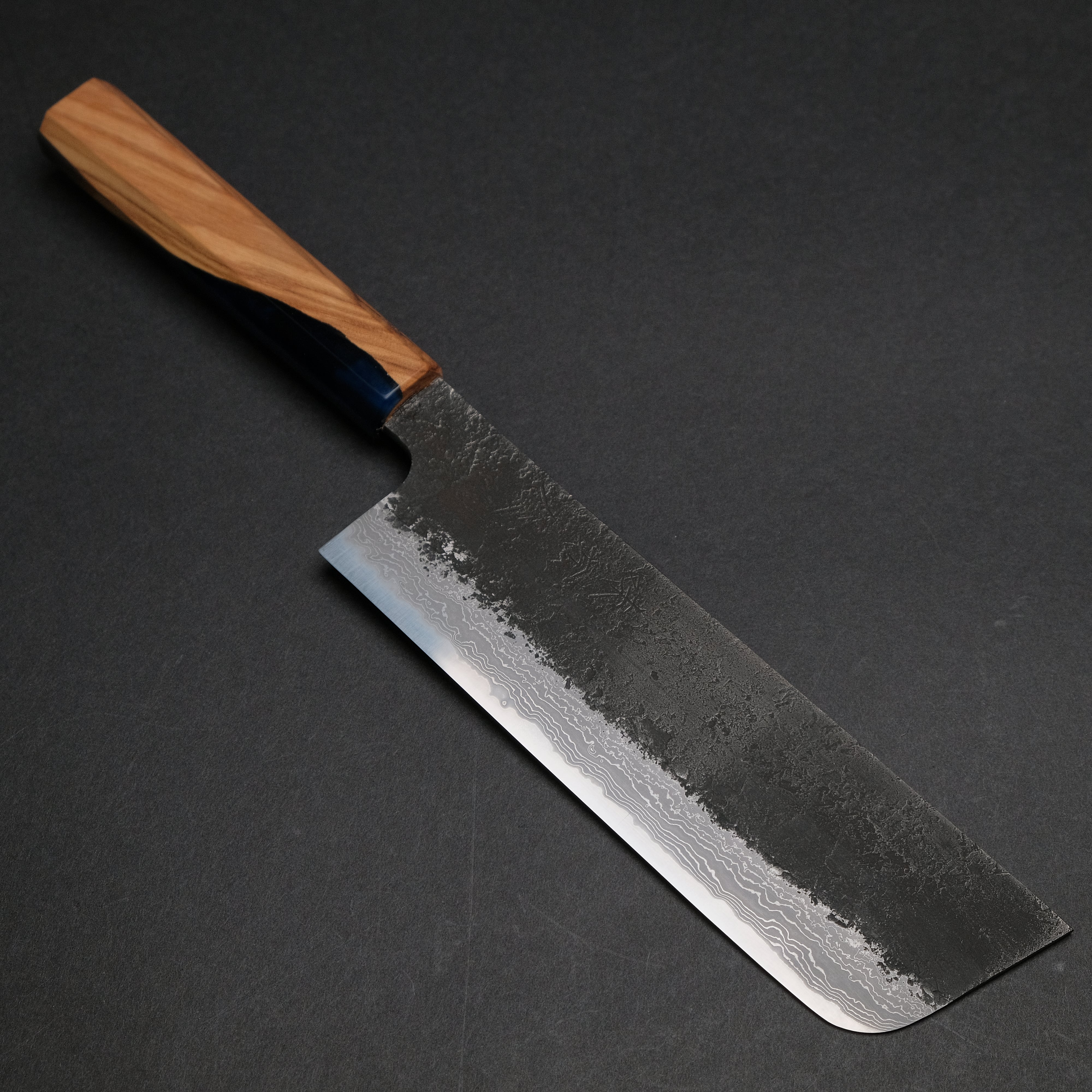 Premium Ajikataya White #2 Nashiji Damascus Nakiri Knife 180mm - Olive Wood & Resin Handle (#52) - Japanese Kitchen Knife for Professional Chefs & Home Cooking, Perfect for Slicing Vegetables, Herbs & Boneless Meat