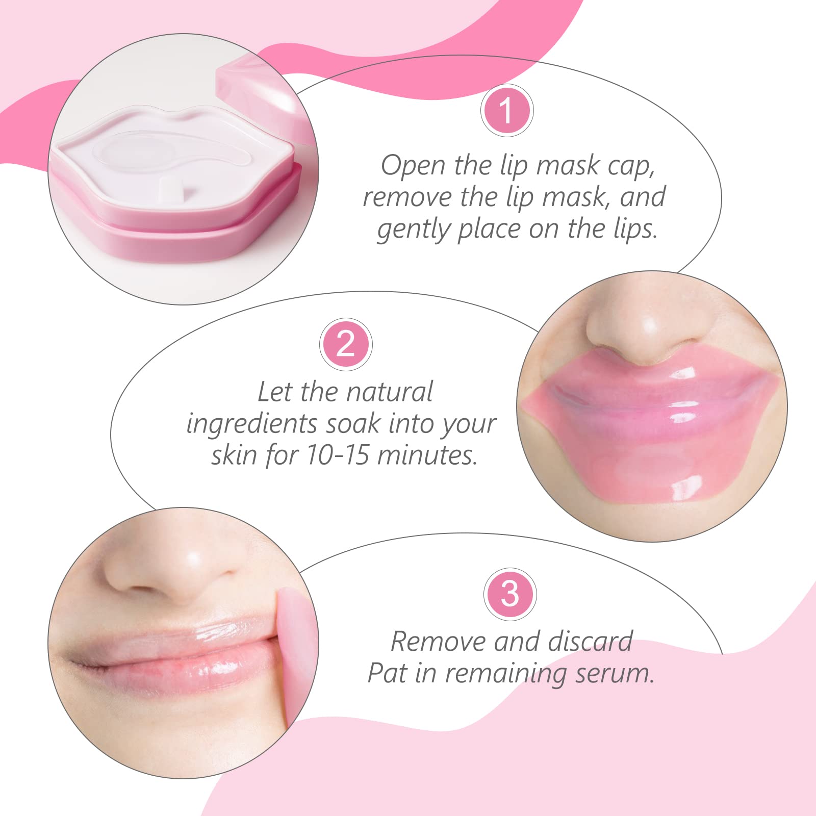 REBODUM Collagen Infused Lip Mask for Dry Lips - Deep Moisturizing Overnight Lip Treatment, Exfoliating & Hydrating Lip Care to Remove Dead Skin - Peach Scented, Pack of 20 (Perfect for Nighttime Lip Care & Pre-Makeup Prep)