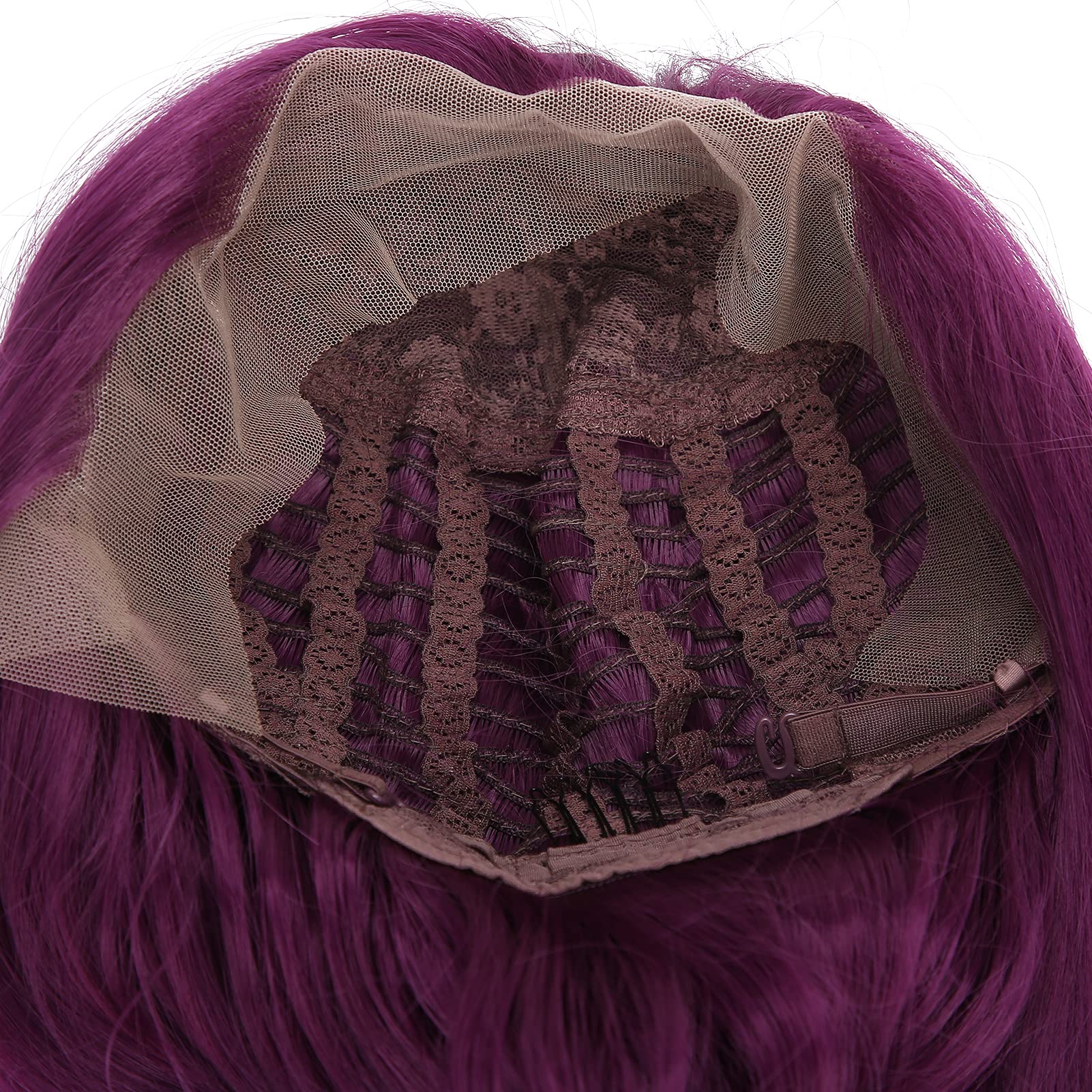 High-Quality Heat Resistant Purple Cosplay Wig - Wavy Synthetic Fiber Wig with Mesh Cap for Anime, Halloween, Costume Parties & Daily Wear