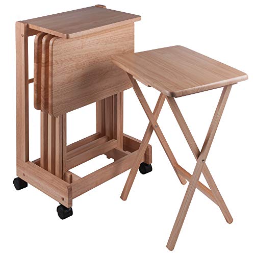 2-Piece Lacquered Wooden Snack Table Set - Foldable Rectangular Tray Tables for Snacks, Beverages, Books | Perfect for Living Room, Bedroom, Patio & Outdoor Use (Natural Wood)