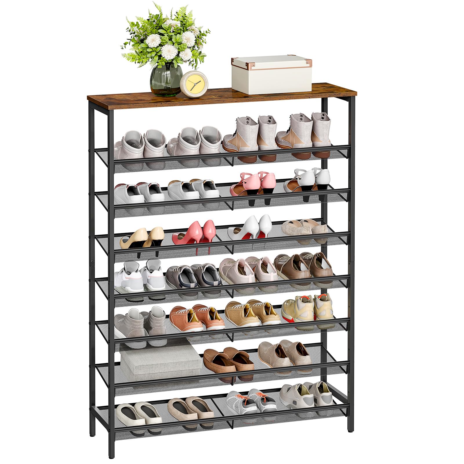 HOOBRO 8-Tier Shoe Rack - Large Capacity Shoe Storage Organizer with Adjustable Metal Shelves for 32-40 Pairs of Shoes | Space Saving Sturdy Shoe Shelf for Entryway, Closet & Bedroom Organization