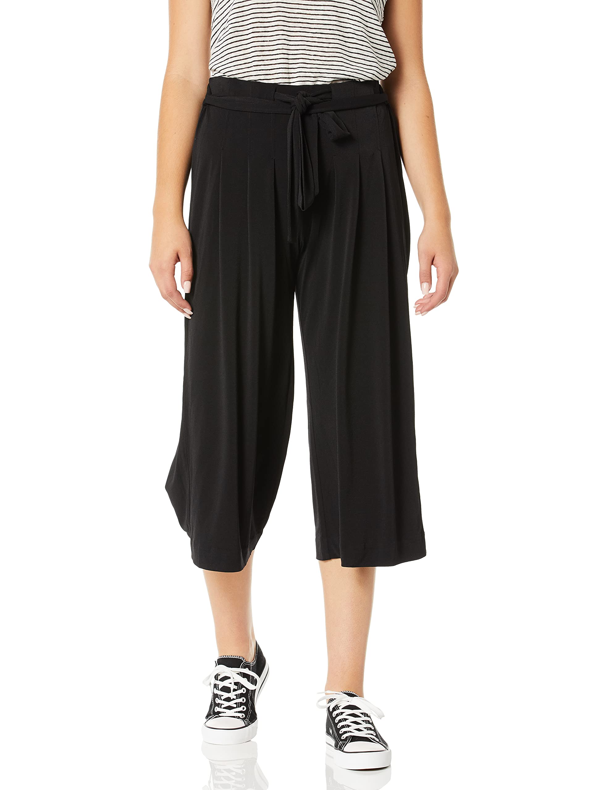 Women's High Waist Cropped Wide Leg Stretch Pants with Adjustable Belt - Comfortable Lounge Pants for Yoga, Workout & Casual Wear