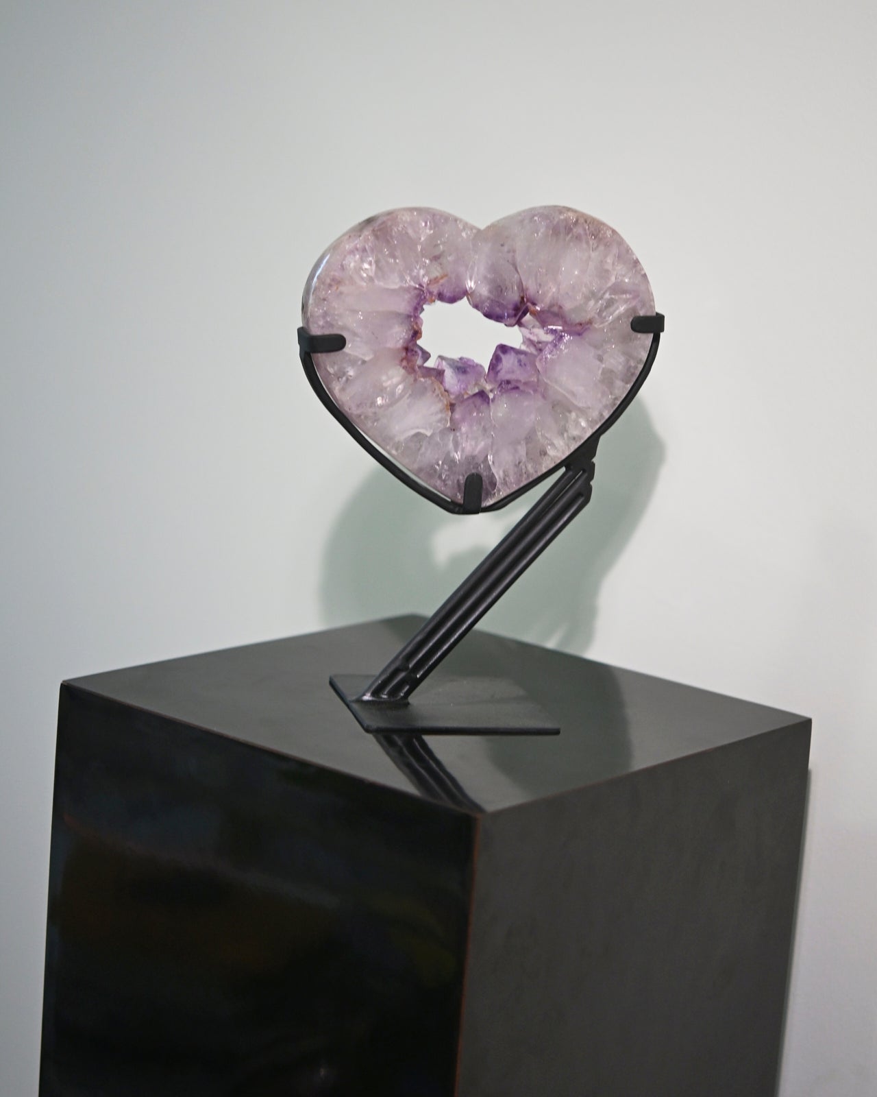 Natural Amethyst Crystal Geode Heart on Wooden Stand - 4lbs Raw Purple Quartz Cluster - Perfect for Home Decor, Meditation & Healing Crystal Gifts