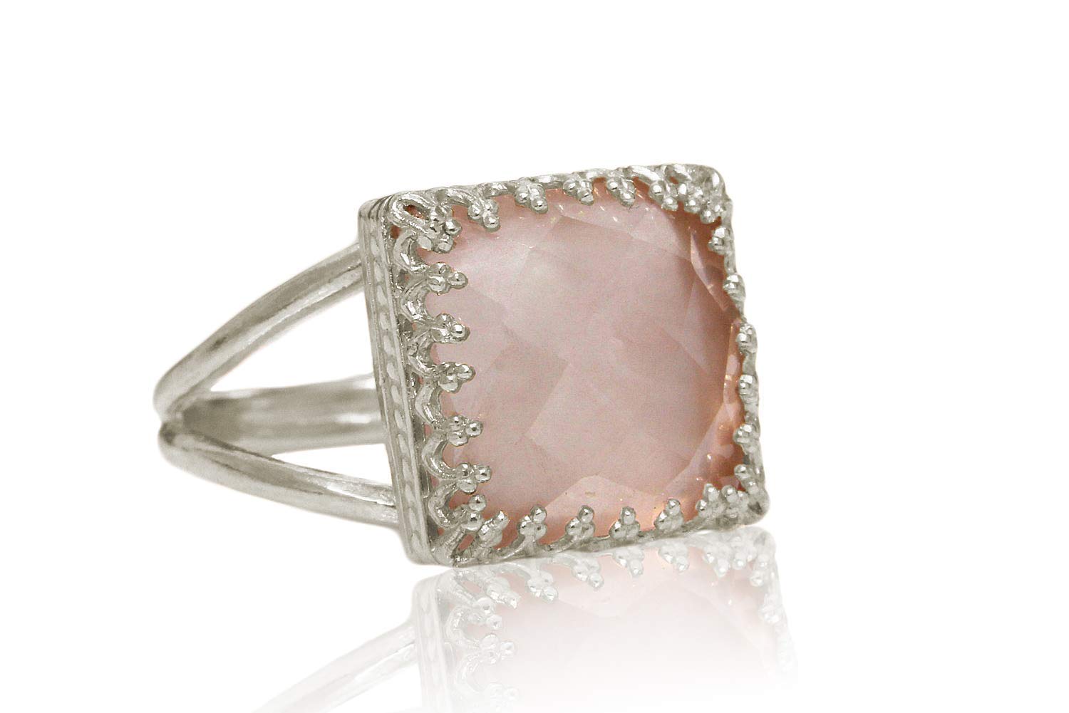 Elegant Rose Quartz Ring in 14K Rose Gold - Handcrafted Double Band Jewelry for Women - Perfect for Wedding, Birthday, Anniversary & Prom Gifts - Comes with Gift Box - Ideal for Romantic Occasions & Everyday Wear