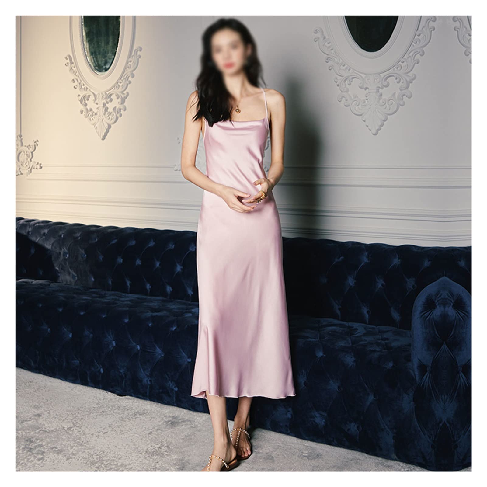 Sexy Pink Chiffon Women's Evening Dress - Backless Nightgown, Silk Sleepwear, Camisole Sling Skirt (Color: Pink, Size: X-Large) - Perfect for Date Nights, Parties & Romantic Occasions