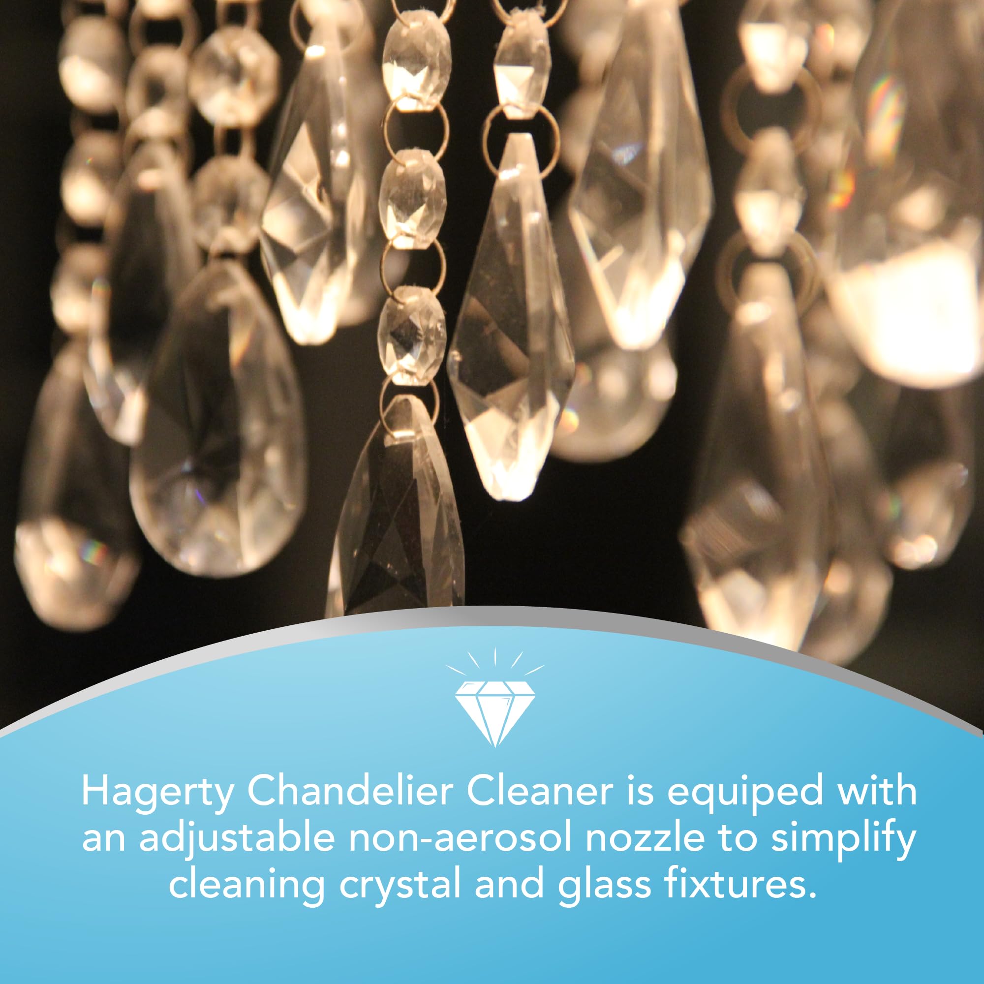 Hagerty No-Wipe Chandelier Cleaner - Drip & Dry Formula for Sparkling Glass & Crystal Fixtures - Long Reach Spray Up to 25 Feet - USA Made & Kosher Certified - Perfect for Dining Rooms, Entryways & Luxury Home Decor