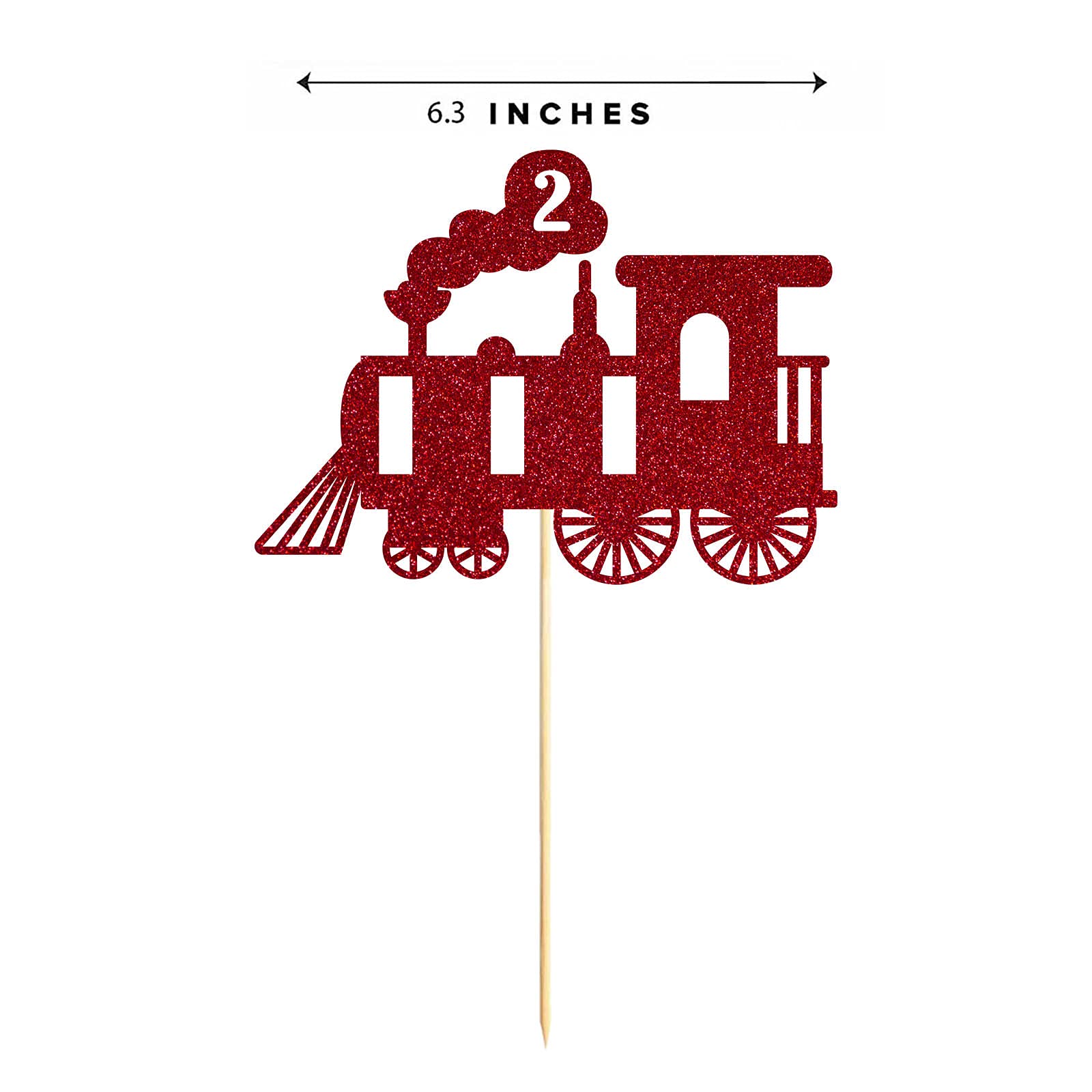 Red Train 2nd Birthday Cake Topper - Sparkling Red Glitter Boy & Girl Cake Decor for 2 Year Old Birthday Party | Perfect for Train-Themed Celebrations, Baby Showers & First Birthday Cakes