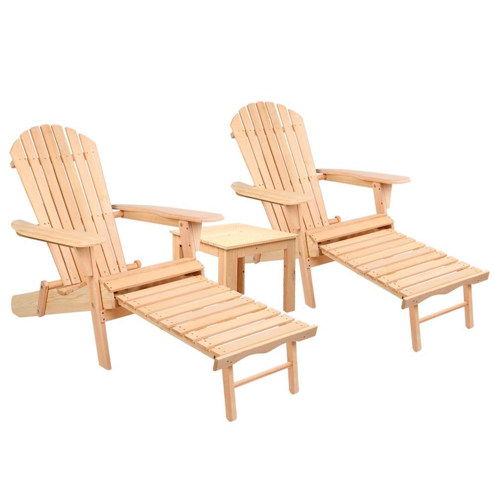 Premium Wooden Adirondack Chair - Outdoor Patio Sun Lounge Beach Chair with Side Table - Natural Finish for Backyard, Poolside & Coastal Relaxation
