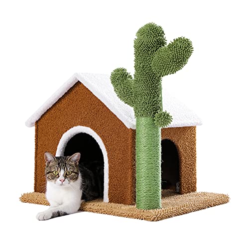 2-in-1 Cactus Cat Tree with Scratching Post, Spacious Condo & Dangling Toy - Multi-Level Playhouse for Kittens & Adult Cats - Perfect for Small Spaces & Indoor Cat Entertainment