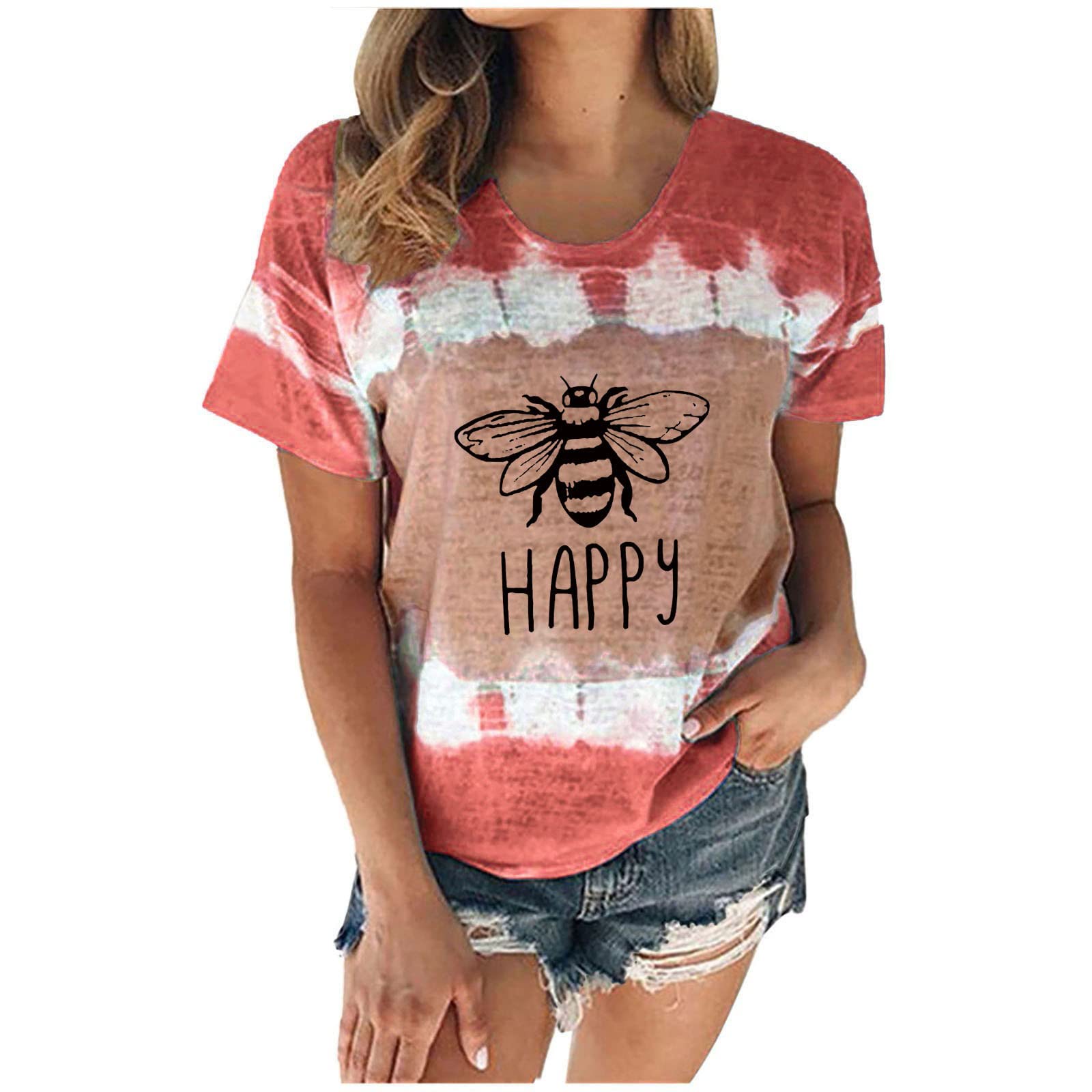 Women's Casual T-Shirts - Summer Cute Printed Tee, Loose Fit Plus Size Short Sleeve Blouse, Comfortable Tunic Top for Everyday Wear, Date Night & Vacation Outfits