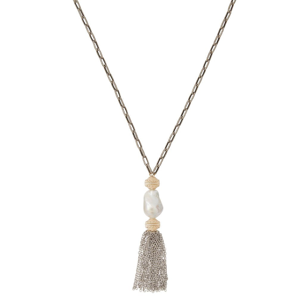 Clara Williams Belden Rhodium Tassel Necklace - Elegant Dainty Chain Jewelry for Women, Perfect for Parties, Weddings & Everyday Wear