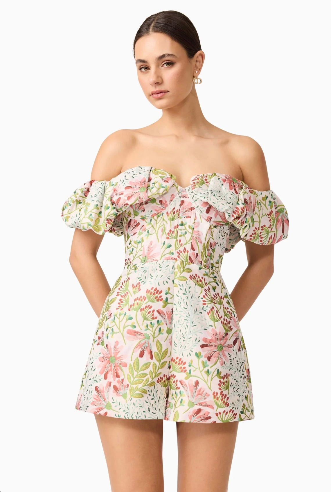 Calaantha Women's Floral Off The Shoulder Romper Jumpsuit - Summer Beach Party, Vacation Outfit, Casual Dressy Playsuit