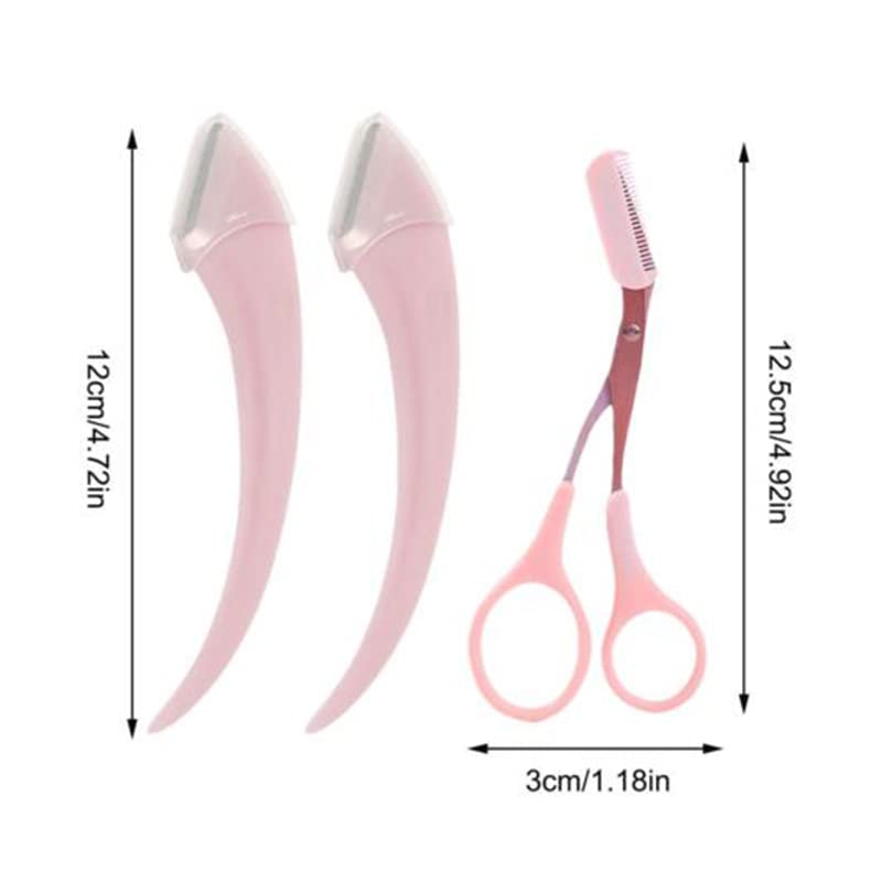 Professional Eyebrow Trimmer Scissor Kit - 3-Piece Set with Razors & Comb for Precise Eyebrow Shaping - Grooming Tool for Women & Men (Pink) - Perfect for Home Use, Travel & Salon Styling