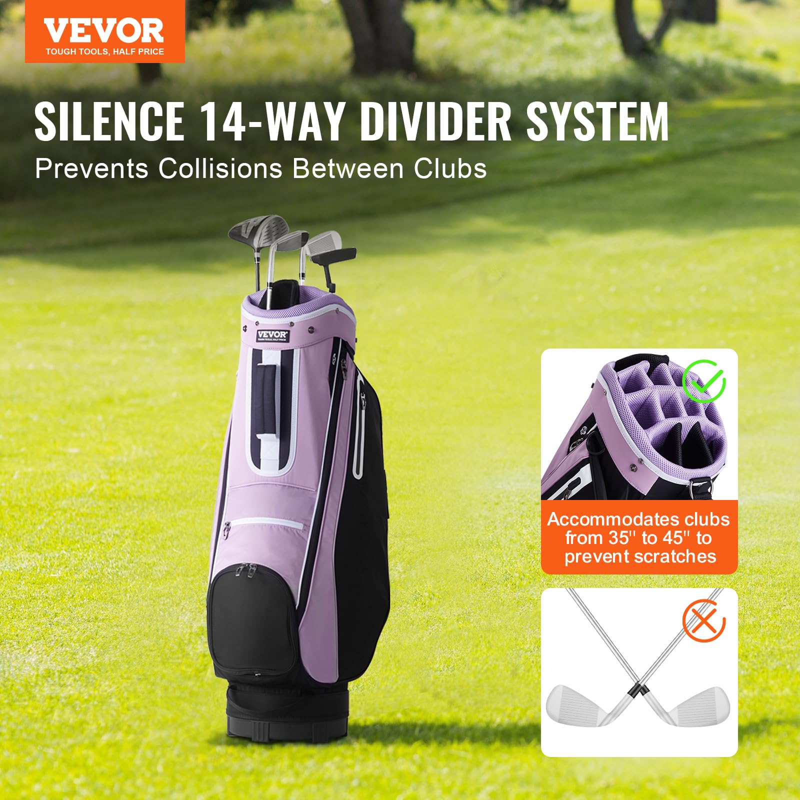 VEVOR 14-Way Golf Cart Bag with Stand - Premium Durable Golf Bag with Organizer Divider Top, Handles, Dust Cover & Detachable Dual Strap for Men & Women - Perfect for Golf Courses, Driving Ranges & Tournaments