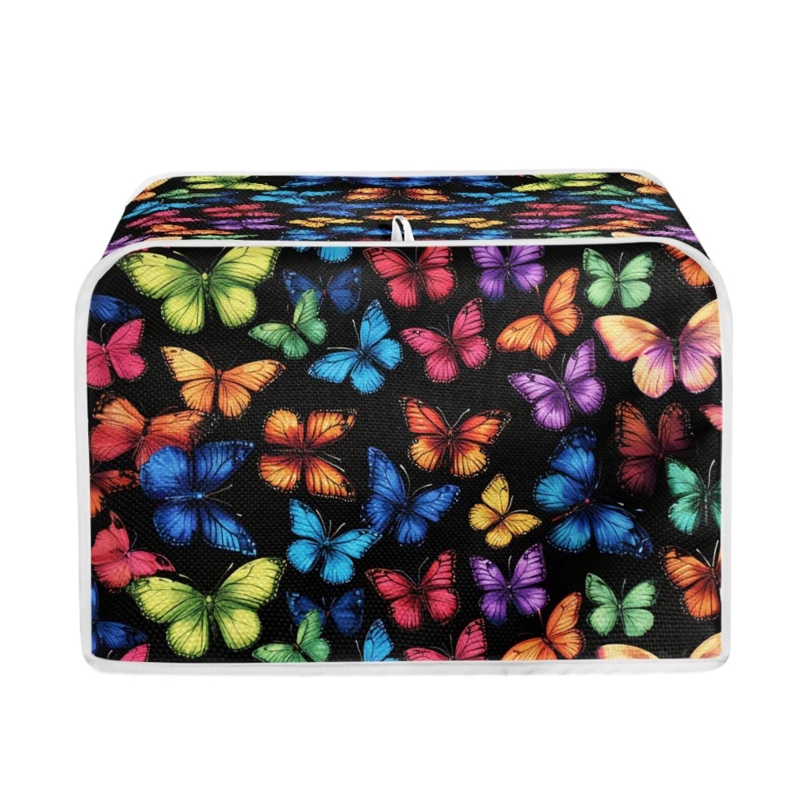 Colorful Butterfly Toaster Cover - 2 Slice Wide Slot, Machine Washable Kitchen Decor for Breakfast Countertop, Small Appliances Protection, Cute Home Accessories