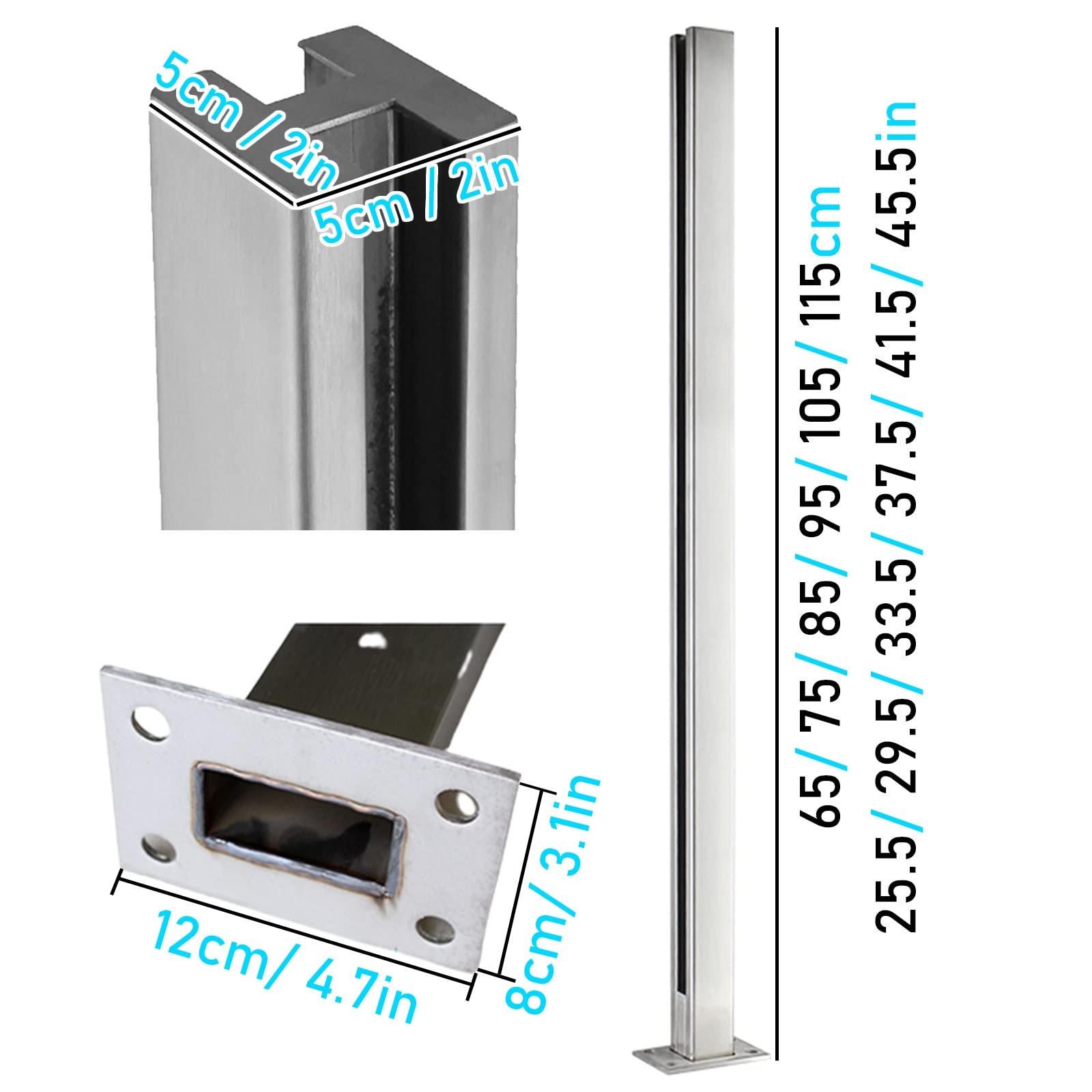 10-12mm Silver Square Glass Panels Plastic Plates Guardrail Clamps - Stainless Steel Base Rail Posts for Attic Staircase, Hotel Patio, Fencing System - Perfect for Home Decoration, Commercial Spaces & Outdoor Safety