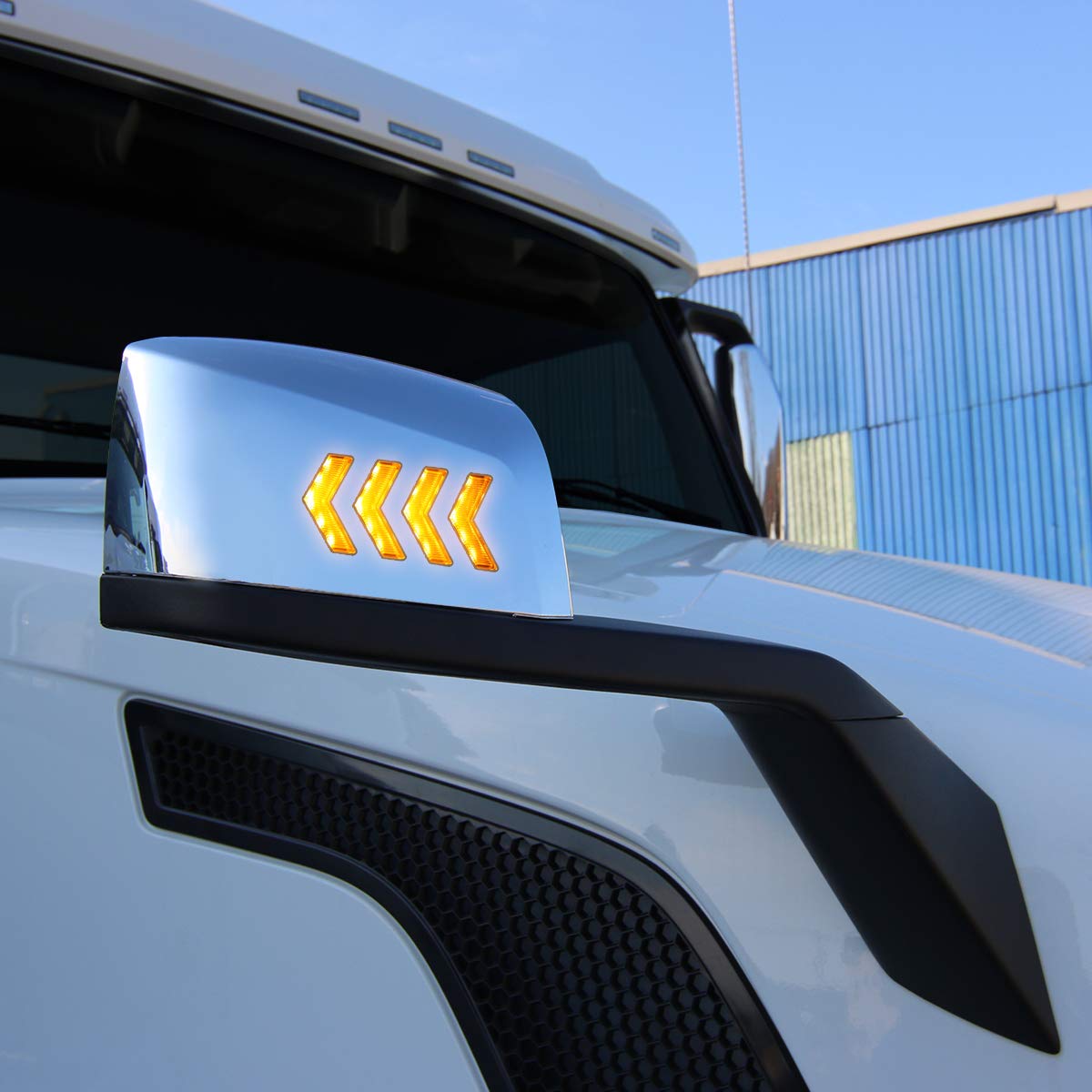 DNA Motoring MIRROR-HAY-002-CH LED Sequential Turn Signal Side Mirrors - Arrow Pattern, Manual Adjust, Compatible with 2004-2018 Volvo VN Series Trucks | Enhanced Visibility & Safety for Highway Driving & Nighttime Operation