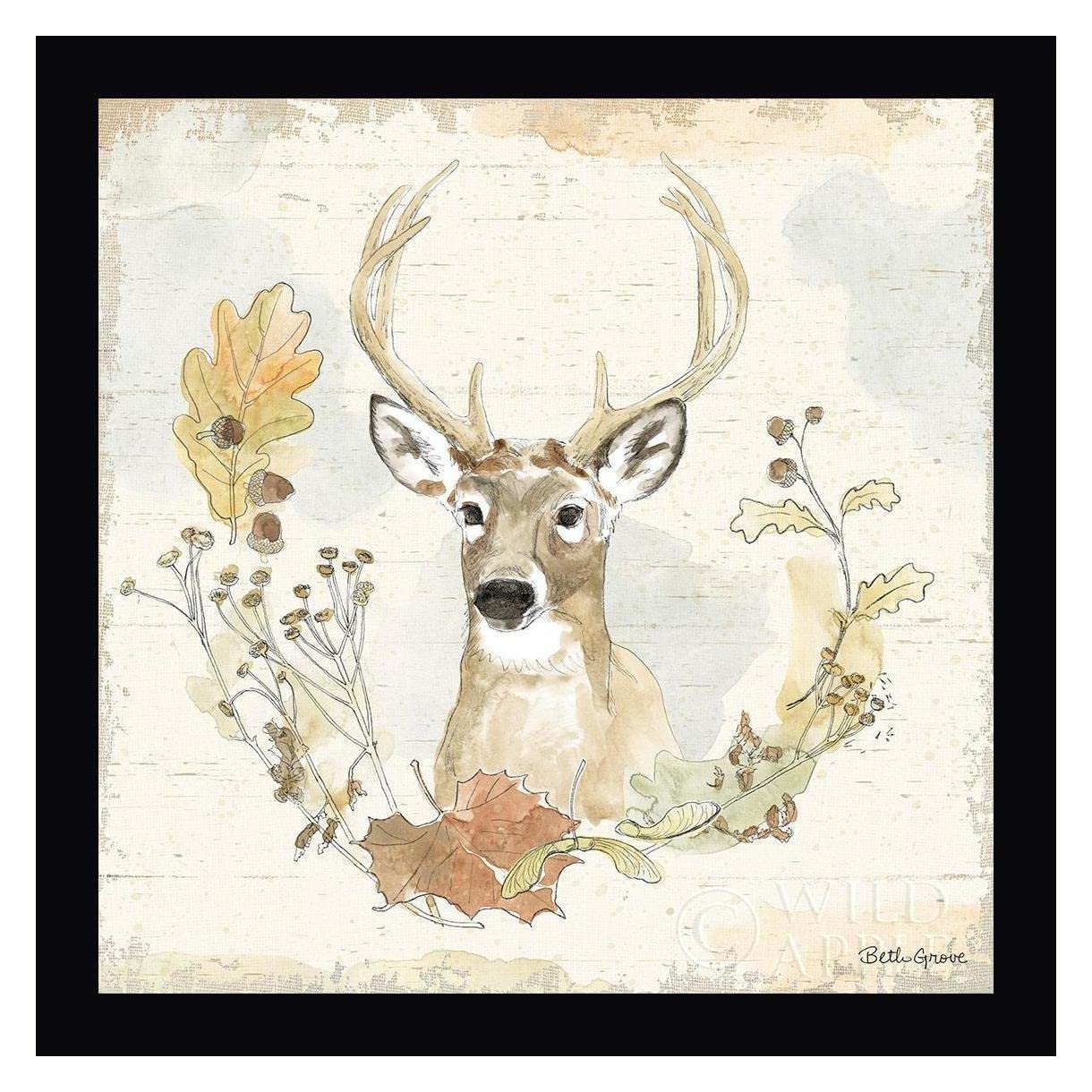 Beth Grove Woodland Wreath VIII - 24x24 Inch Framed Canvas Wall Art Print with Black Frame - Ready to Hang - Perfect for Living Room, Bedroom & Office Decor