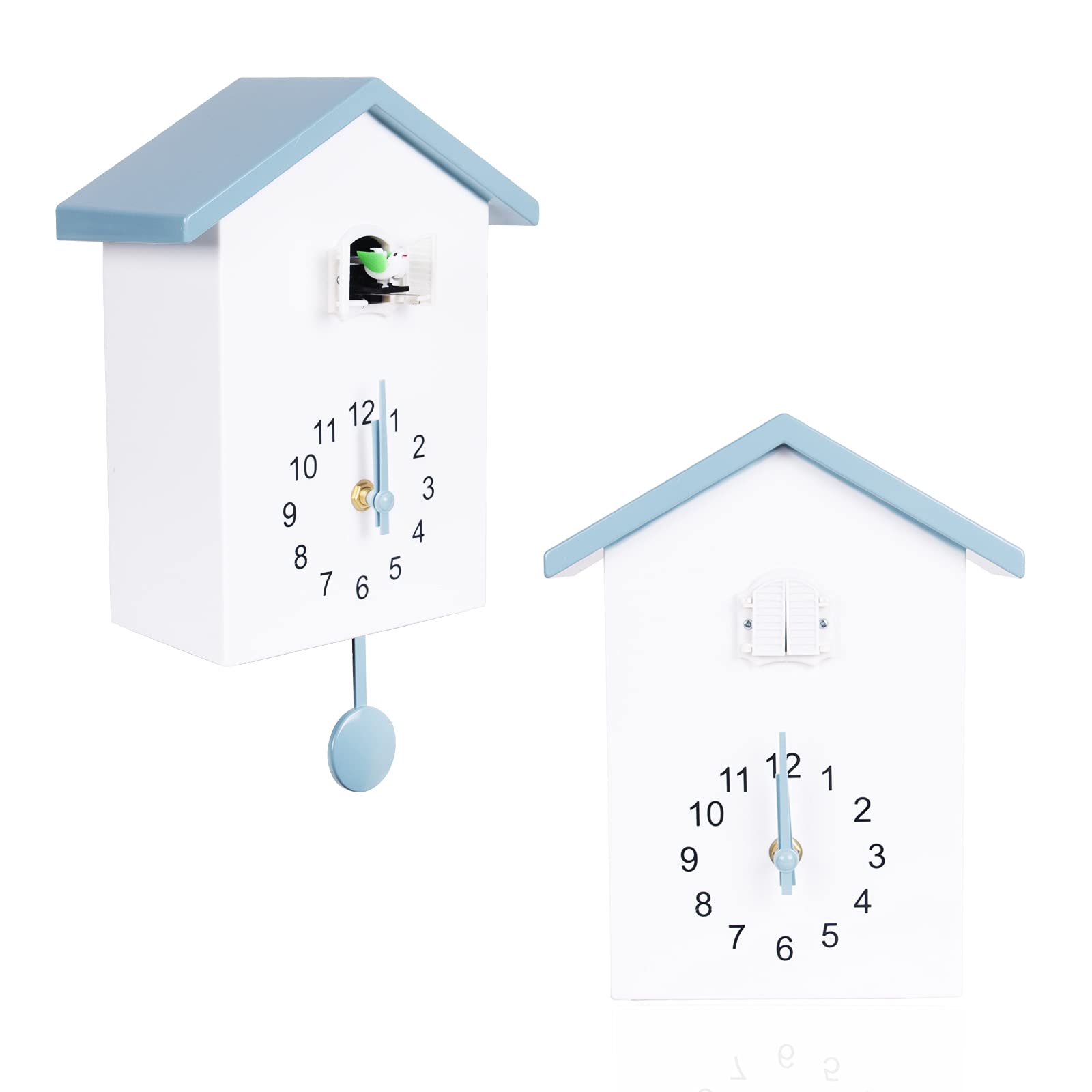 KEYPOWER Cuckoo Clock with Bird Sounds - Traditional German Pendulum Wall Clock with Alarm, Bird House Design - Perfect for Living Room, Kitchen, Office & Home Decor (Gray)