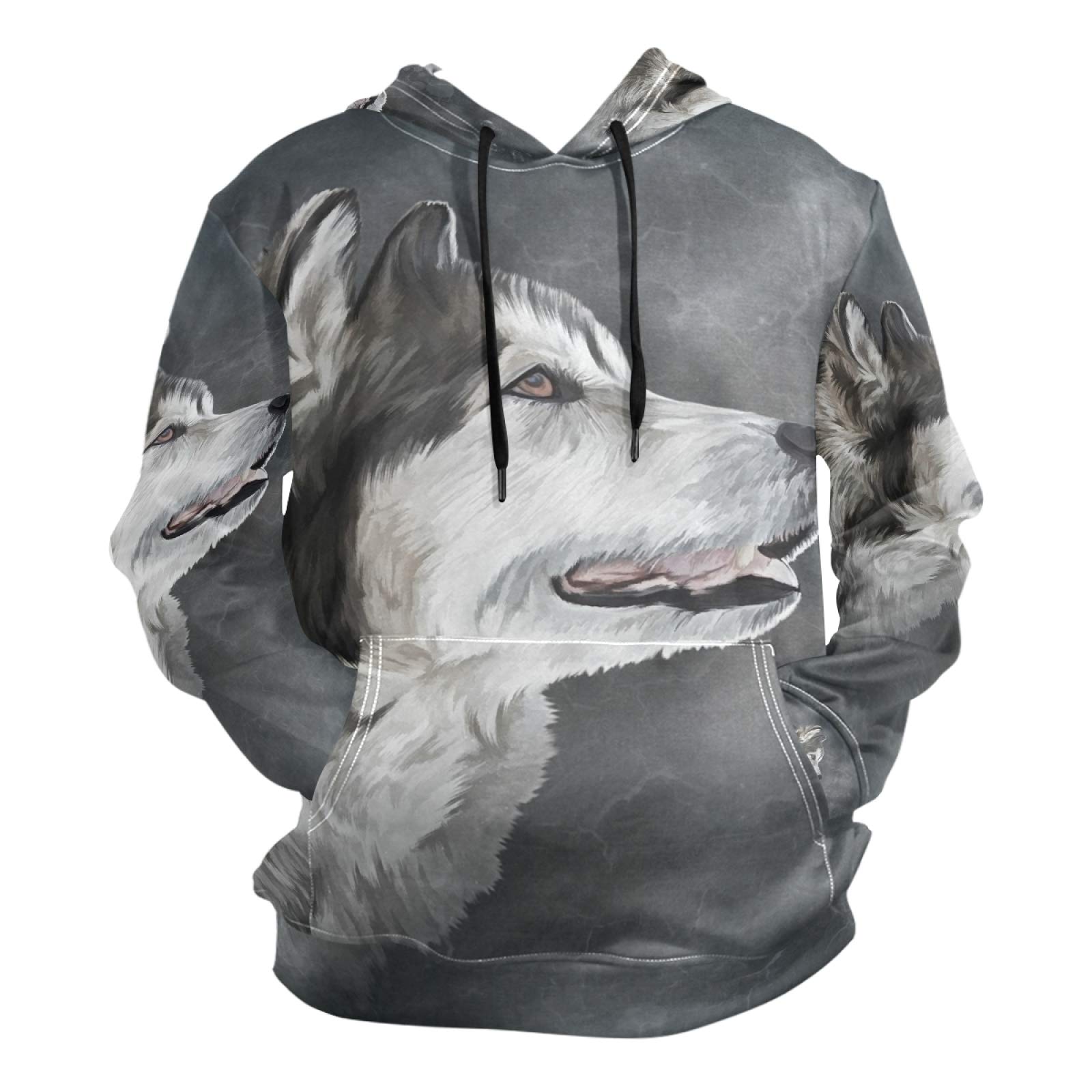 Vintage Alaskan Malamute Dog Drawing Hoodie - Men's Graphic Pullover Sweatshirt for Casual Wear, Street Style & Winter Outfits