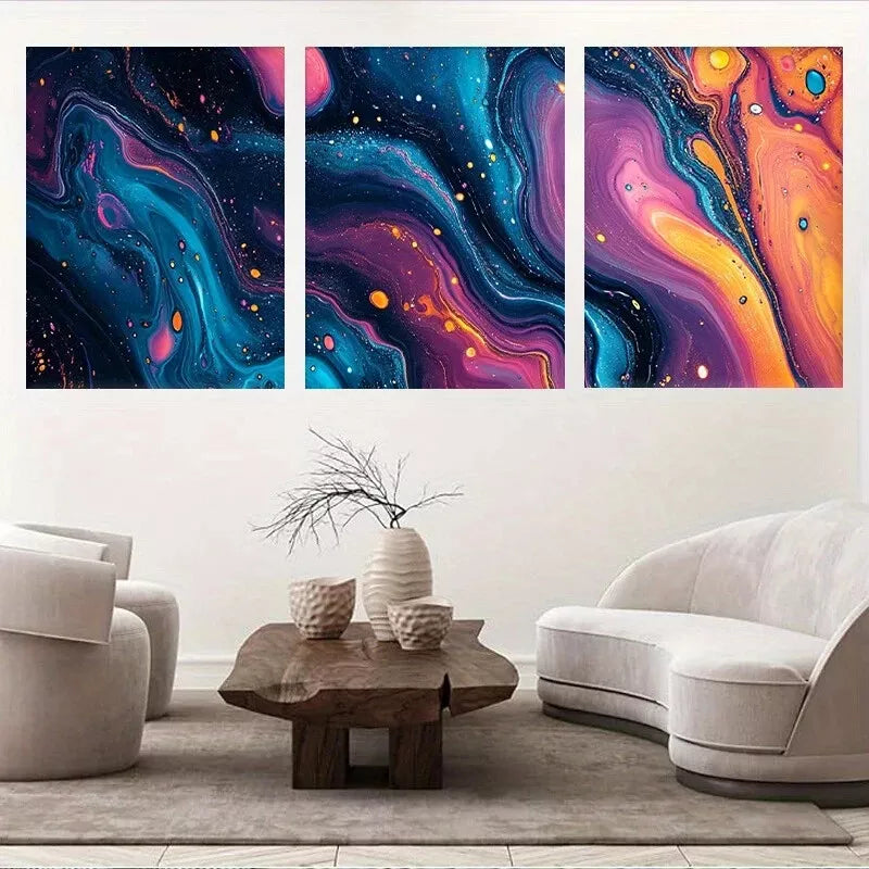 3-Piece Cosmic Fluid Abstract Galaxy Swirl Wall Art Set - Framed Canvas Prints 40x60cm - High Quality Australian Made Wall Decor - Perfect for Living Room, Bedroom & Office Decor